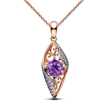 Nostalgia Natural Purple Amethyst Sterling Silver 2-Tones Necklace